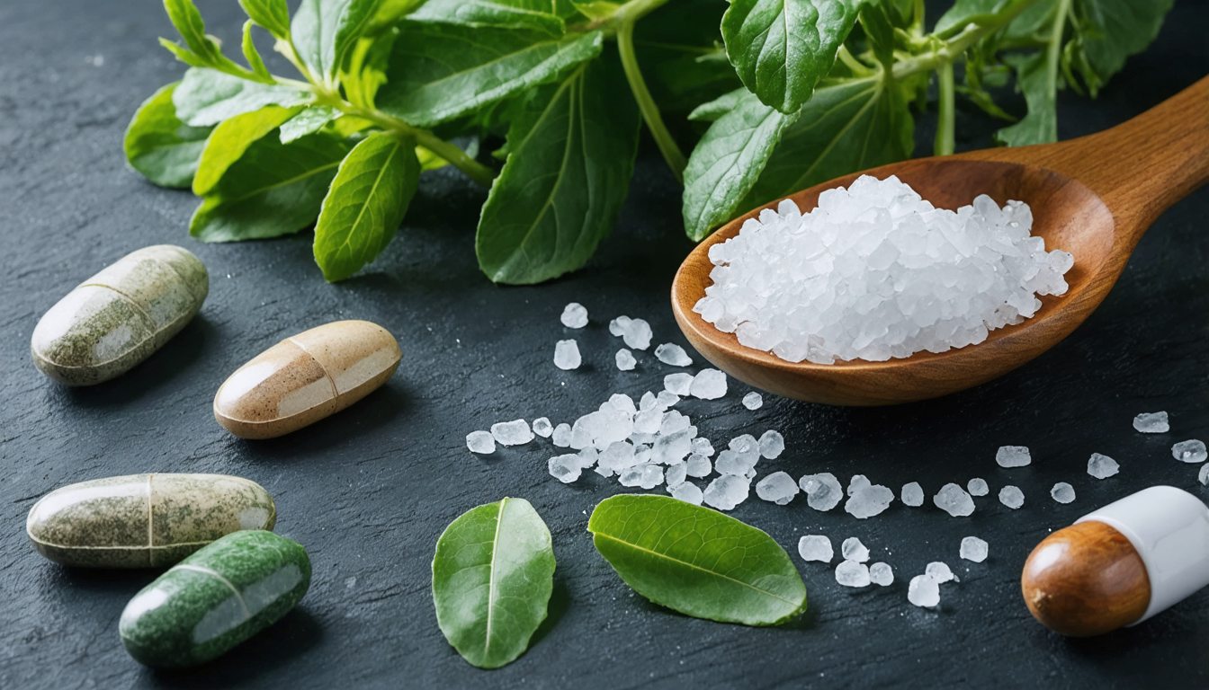 Herbal plants, healthy foods, and lifestyle symbols representing natural remedies for male potency and sexual health